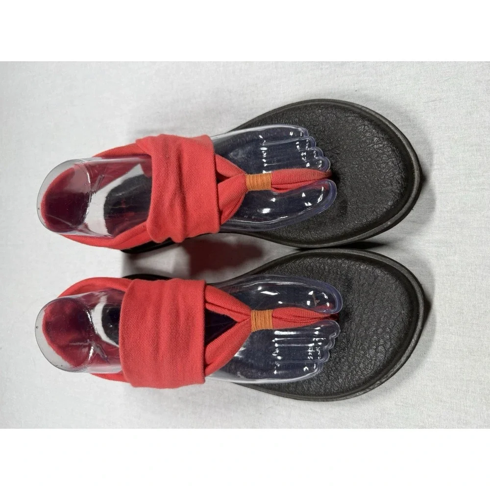 Sanuk Yoga Sandal Women Sz 10 Red Orange Sling 2 Flip Flop Summer Thong Comfort